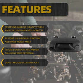 Close-up of camera on tailgate handle highlighting sturdy ABS construction