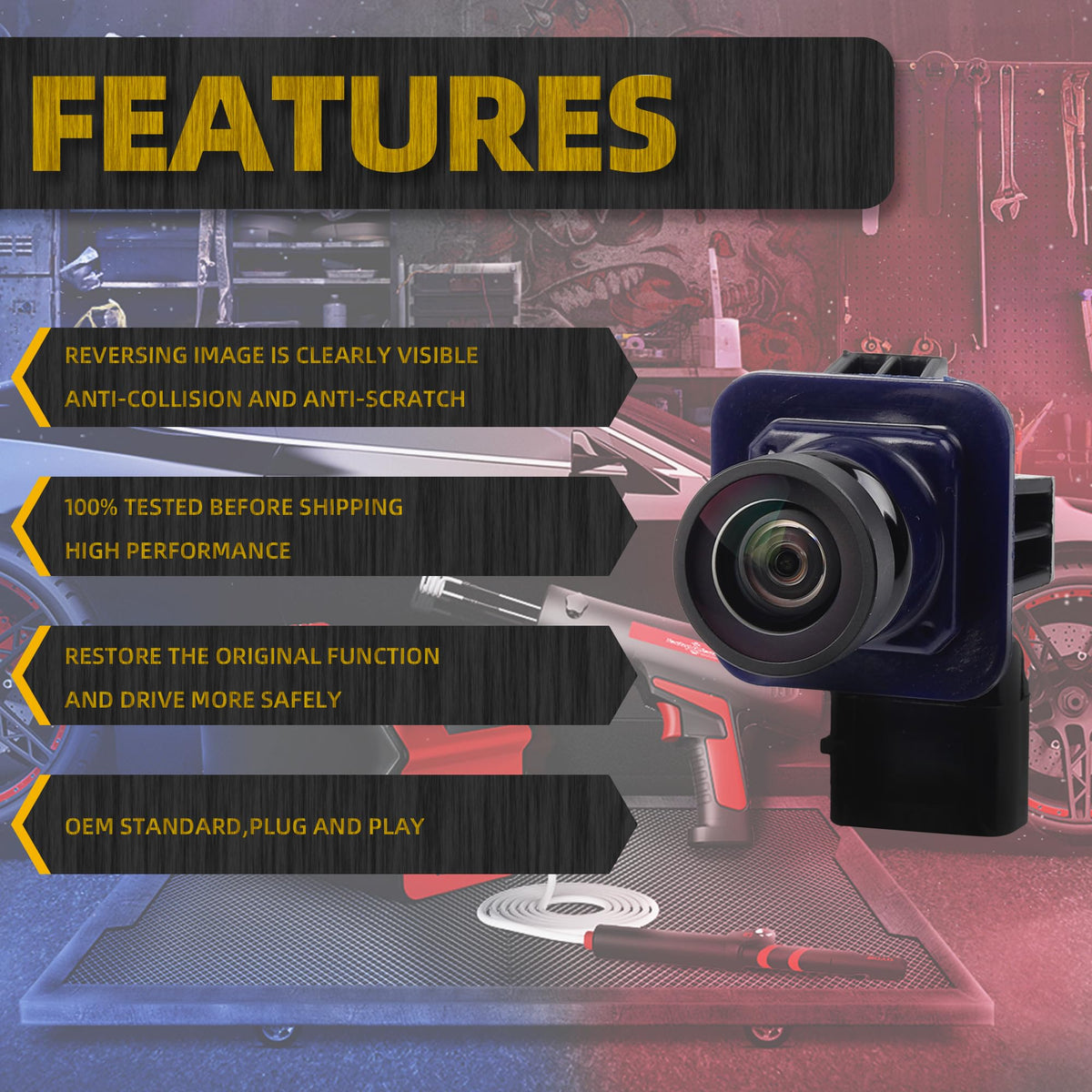 Plug and play installation of Dasbecan rear view camera into OEM harness.