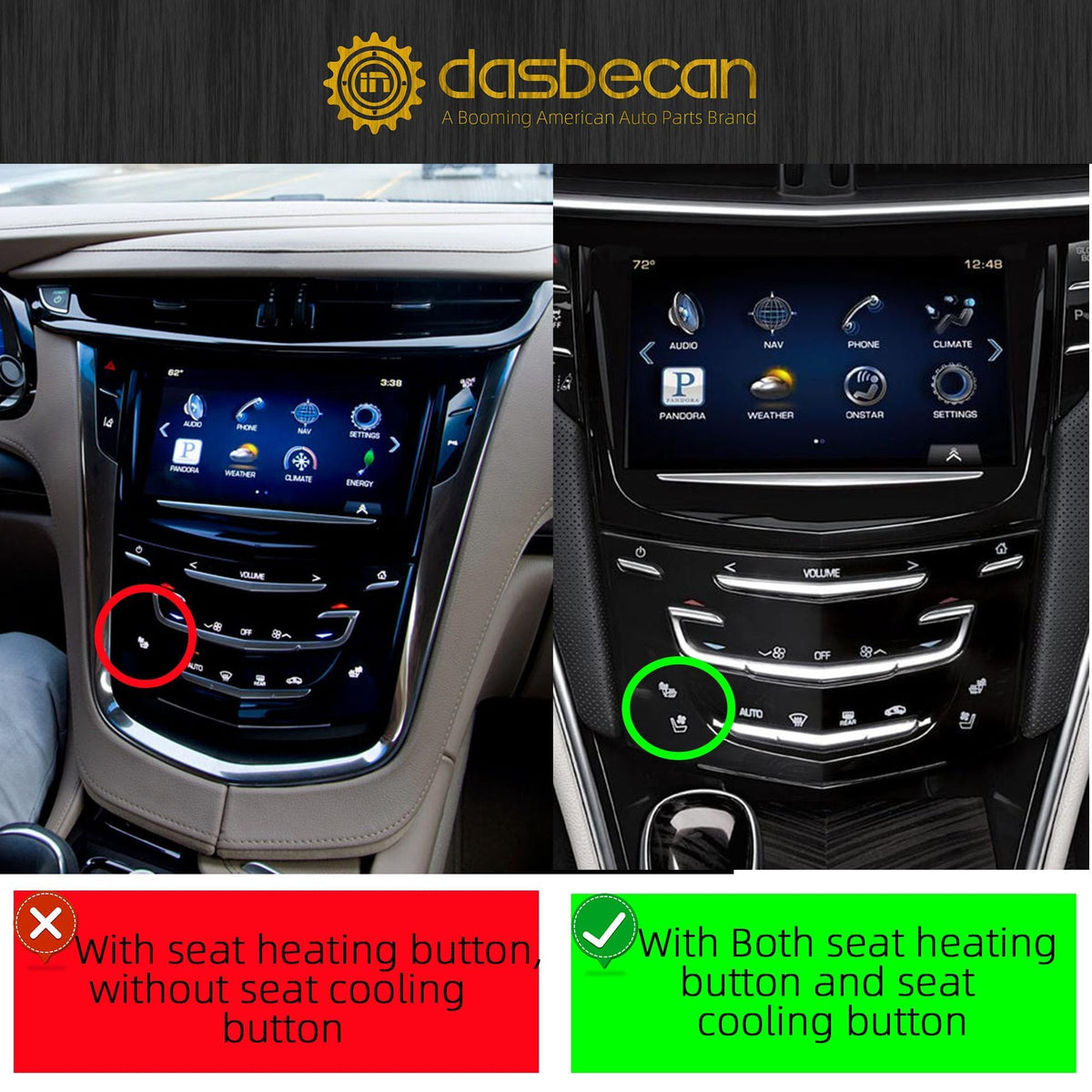 Dasbecan replacement ensures seat heating/ventilation compatibility in select models.