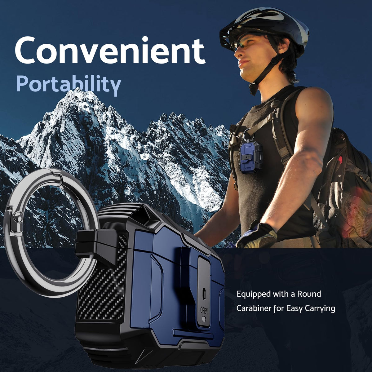 DASFOND Armor AirPods Pro 2 case includes a carabiner for outdoor portability.