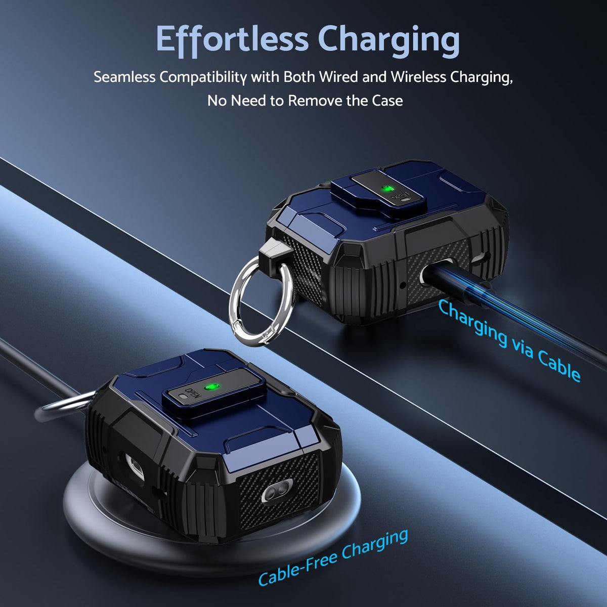 DASFOND Armor AirPods Pro 2 case keeps the charging port clean with a dust cap.