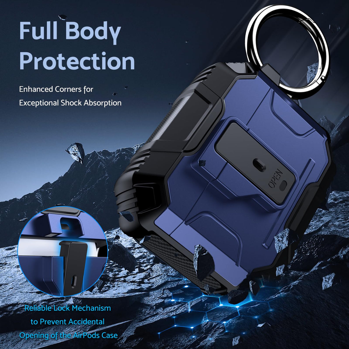 DASFOND Armor AirPods 4 case with dust cap design keeps the charging port clean.