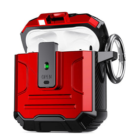 DASFOND Armor AirPods case in red, front view showing LED status and protection.