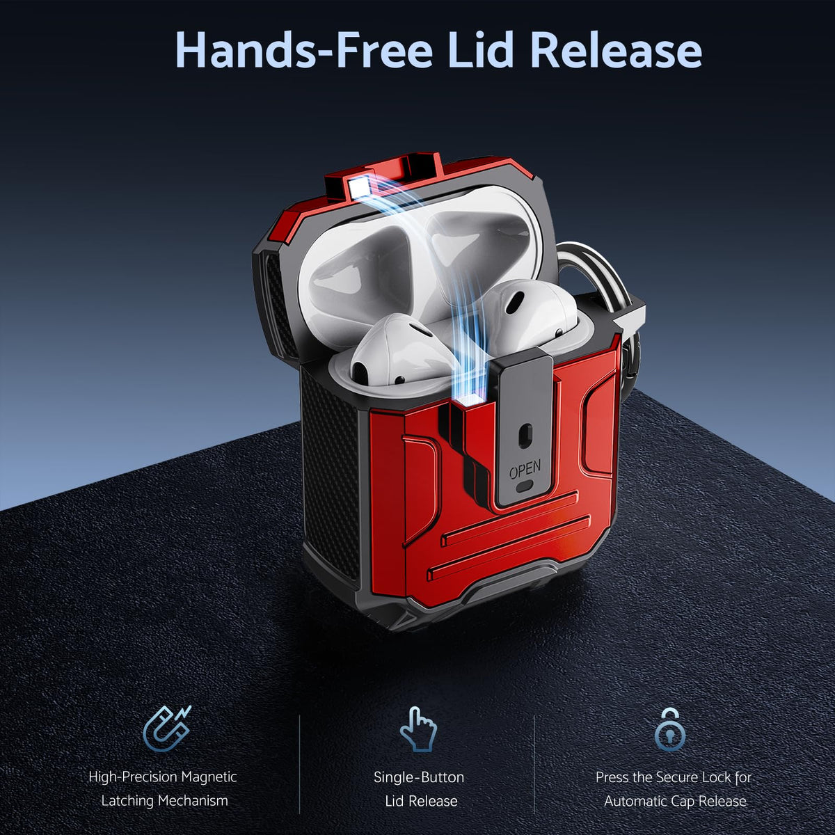 DASFOND Armor AirPods red side view with non-slip grip and portable design.