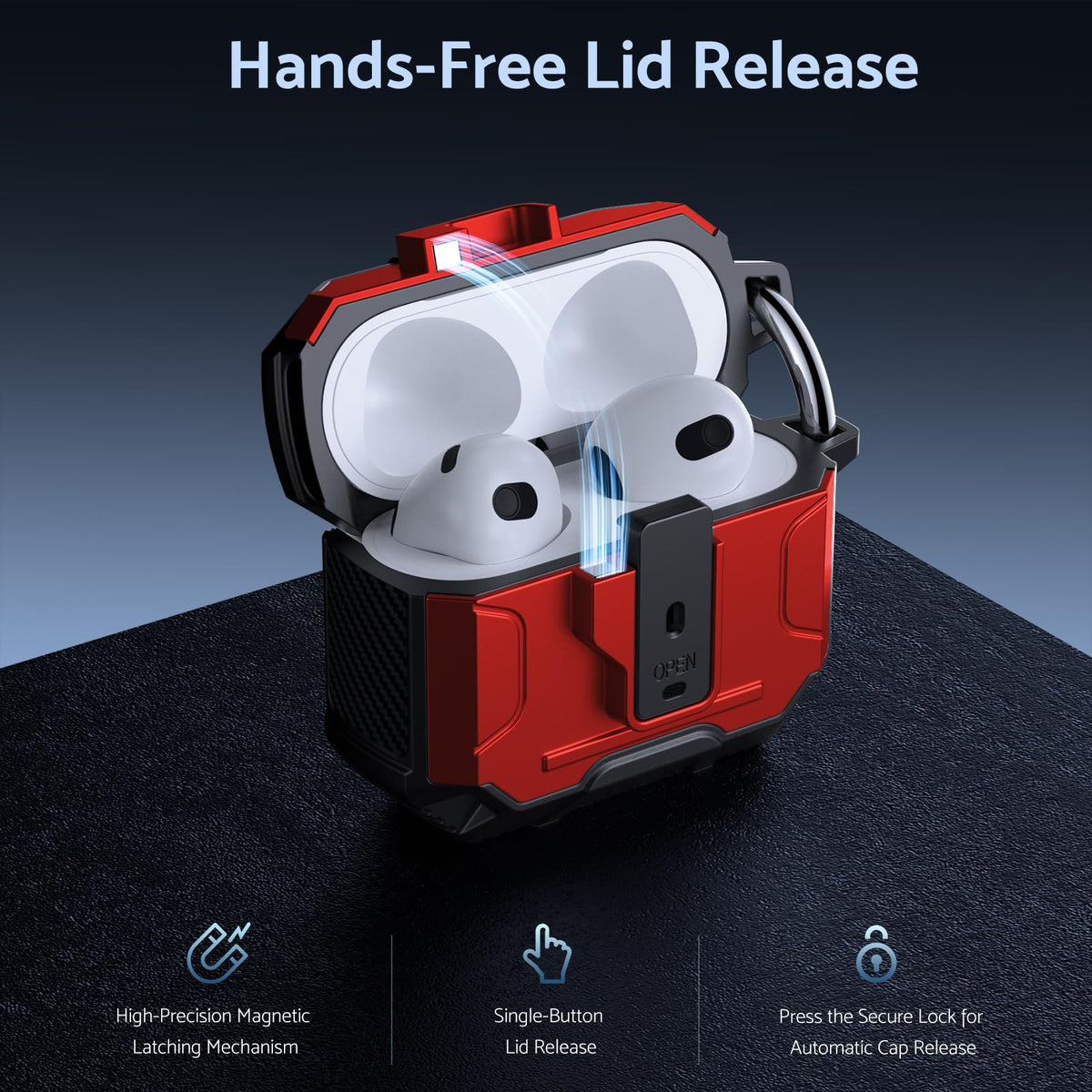 DASFOND Armor Cover AirPods 3 magnetic lid secures closure with one click.