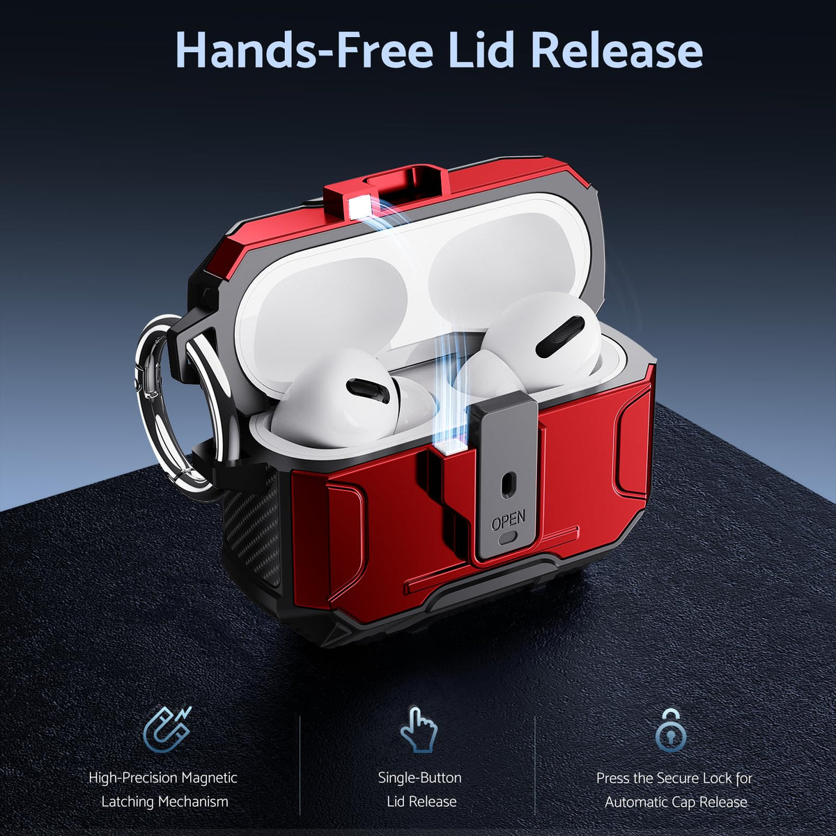 DASFOND Armor AirPods Pro 2 case supports wireless charging with easy access