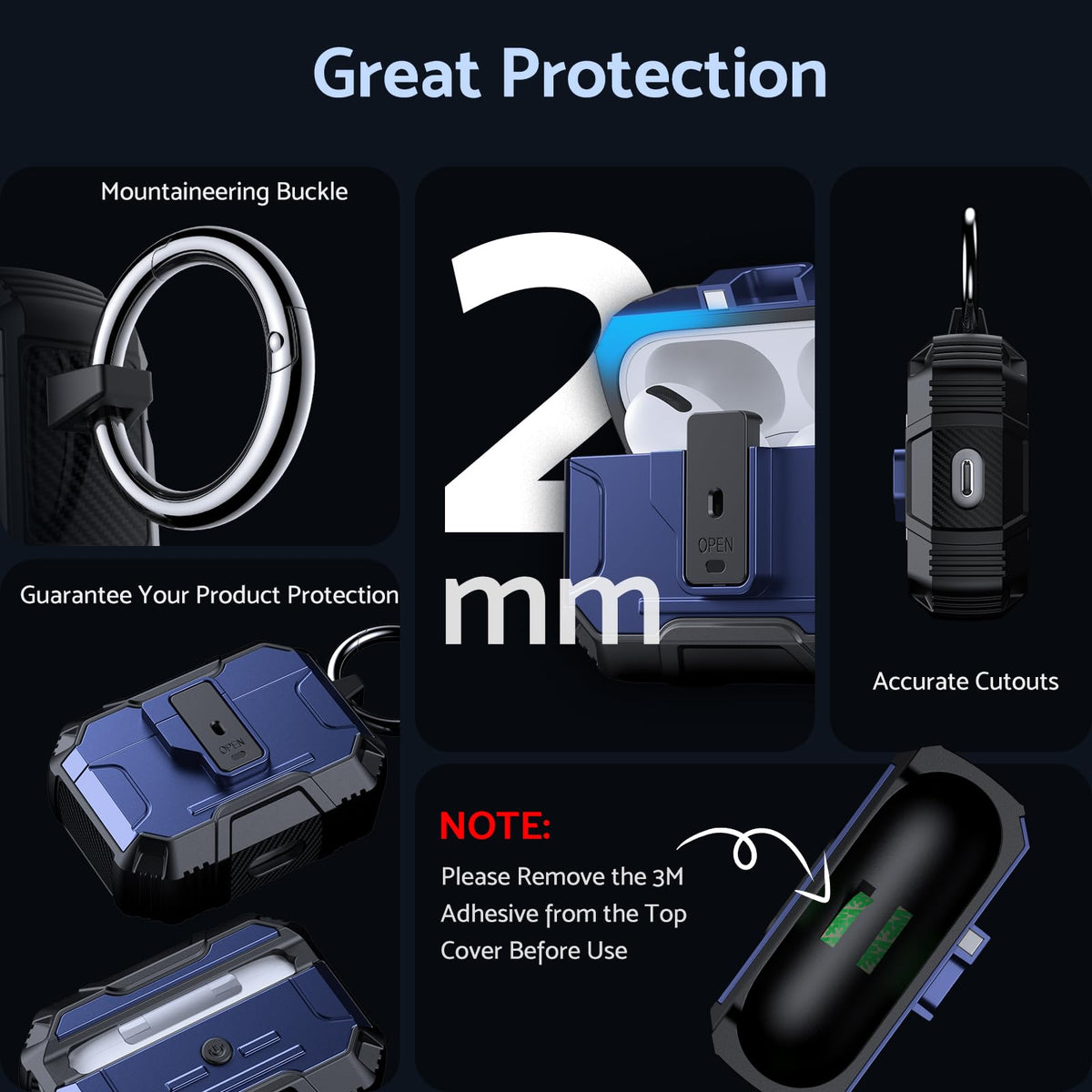 DASFOND Armor AirPods Pro case comes with a carabiner for outdoor use.
