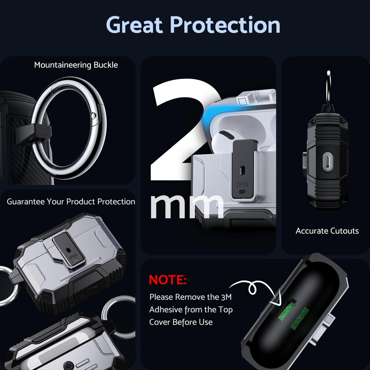 DASFOND Armor AirPods Pro 2 case featuring magnetic lid for easy access.