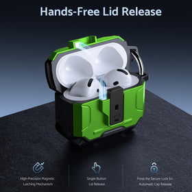 DASFOND Armor AirPods 4 case compatible with wireless charging and visible LED.