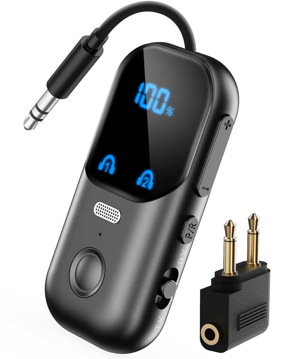 Daskmenbo Bluetooth 5.4 transmitter-receiver front view for travel