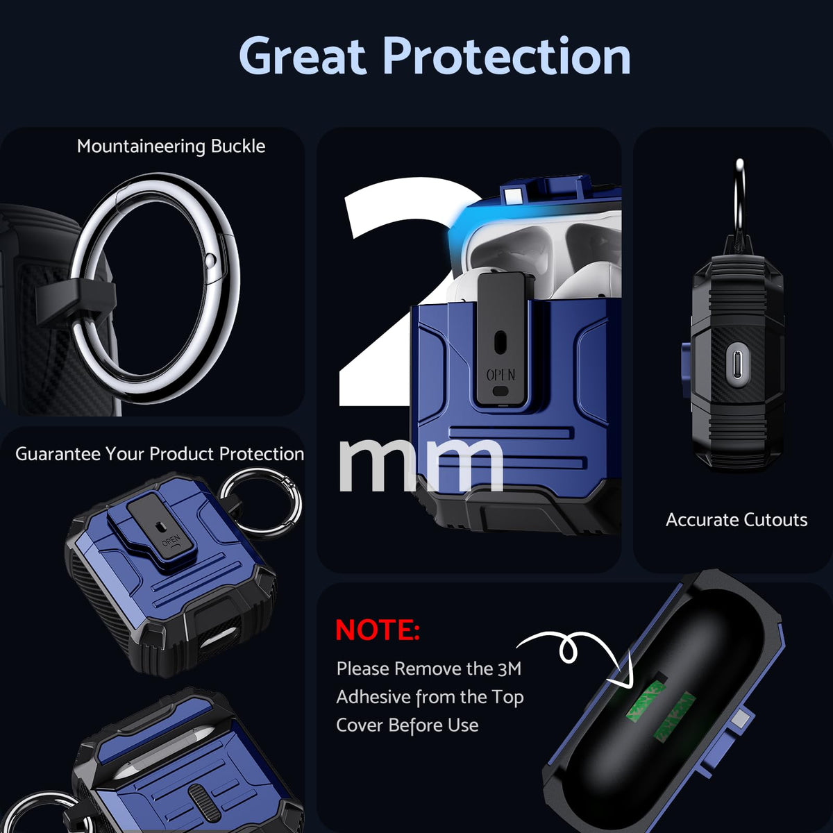 DASFOND AirPods case with magnetic lid for auto-close and one-click opening