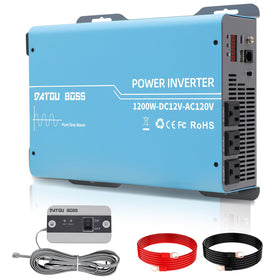 DATOUBOSS 2400W inverter front view highlights dual outlets for versatile on-the-go power