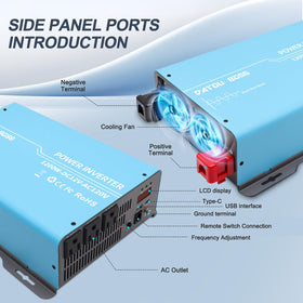 DATOUBOSS 2400W inverter side ports reveal USB and Type-C for easy device charging