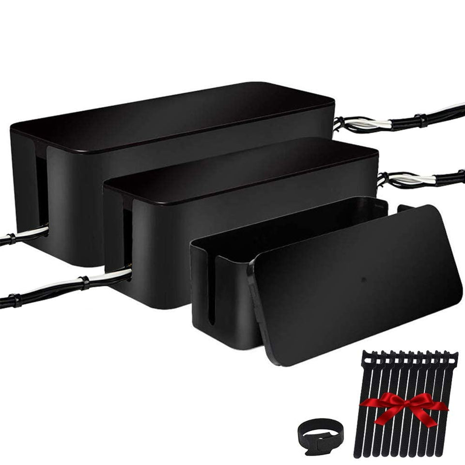 Davimaxium large cable boxes hide bulky cords behind the desk.