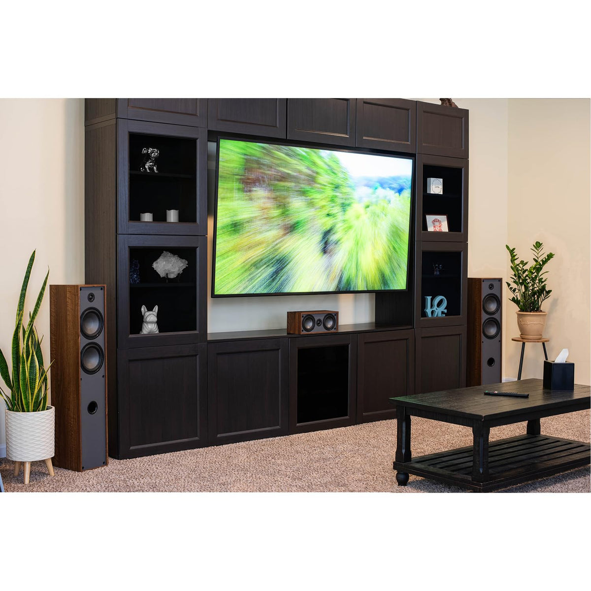 Dayton Audio rear view with gold-plated binding posts and keyhole mount for secure setup