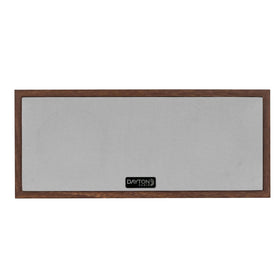 Dayton Audio C40 beside a TV remote to show compact size and simple integration