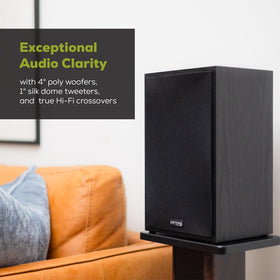 Right speaker front view showing 6.5-inch woofer and 1-inch silk dome tweeter.