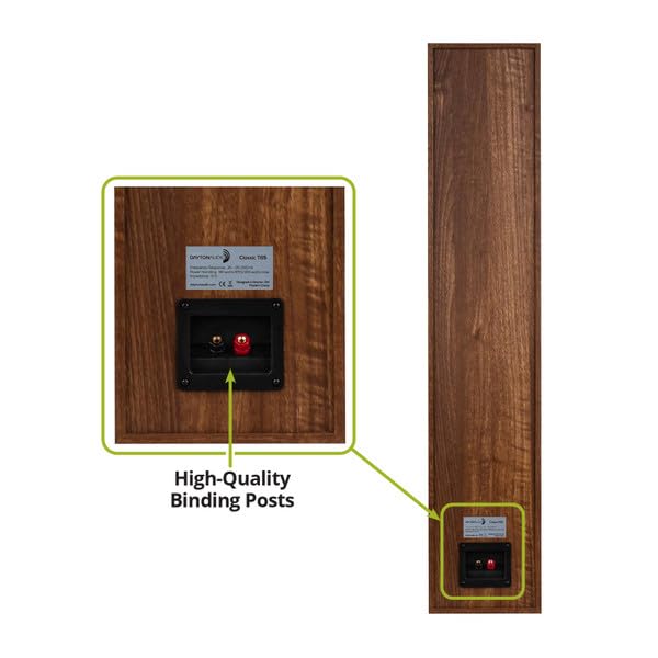 Dayton Audio Classic T65 gold-plated binding posts enable high-quality connections.