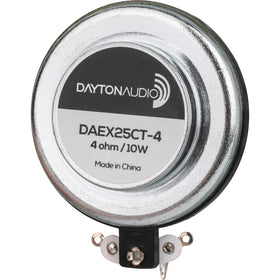 Dayton Audio exciter front view showing compact design and mounting, boosts audio output