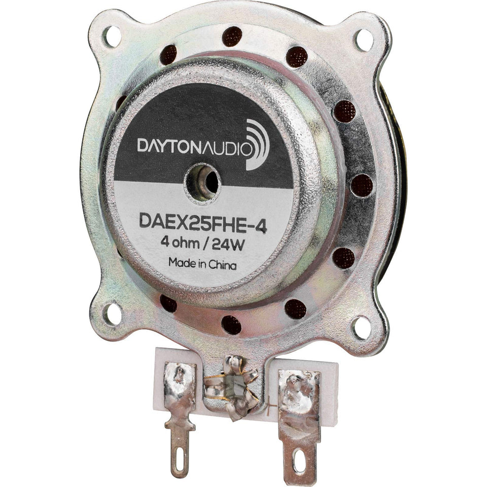 Dayton Audio exciter front view showing compact frame and neat finish for discreet installs