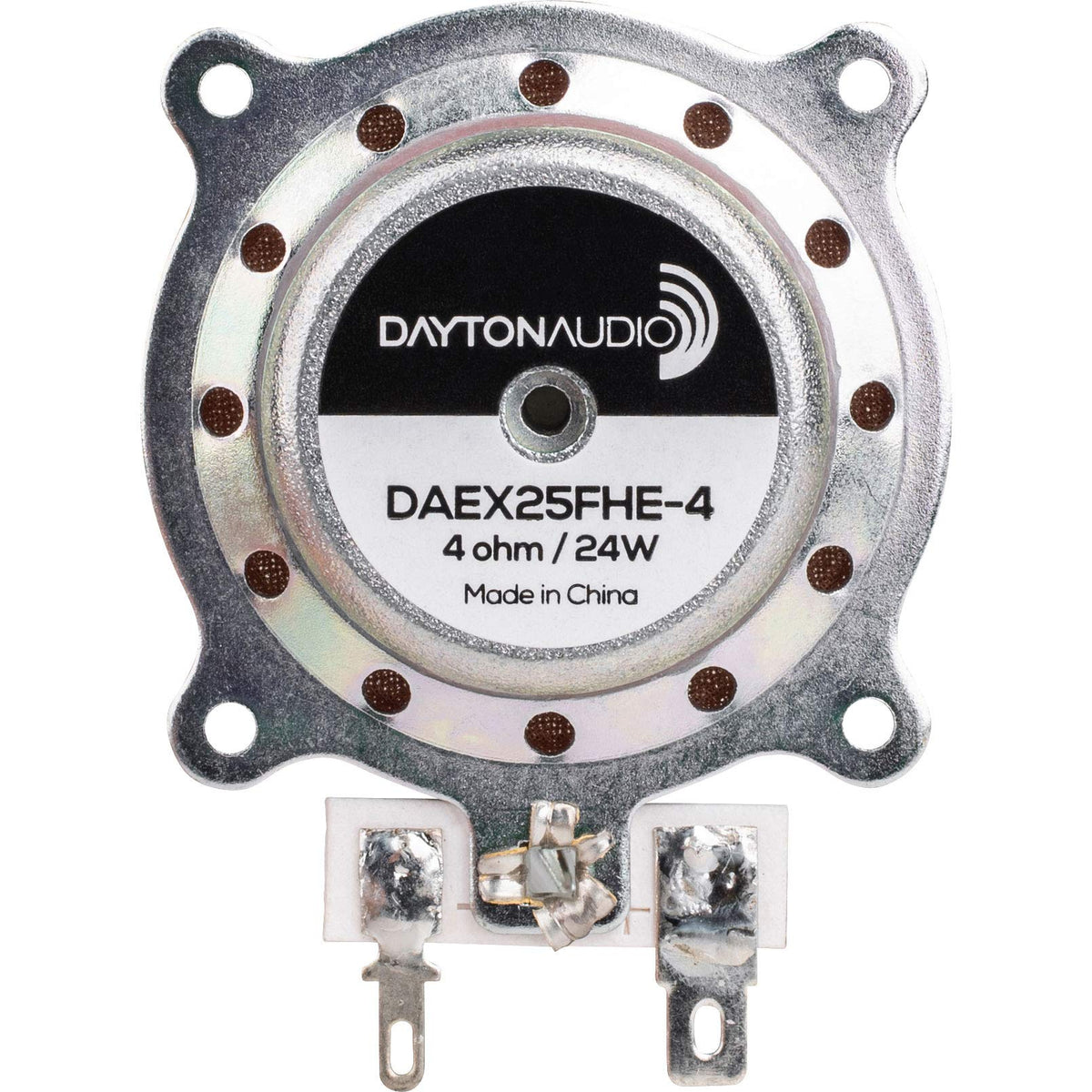 Dayton Audio exciter voice coil detail illustrating neodymium motor for efficient output