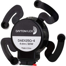 Dayton Audio DAEX25Q-4 quad-arm exciter mounted on surface for extended bass
