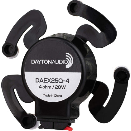 Dayton Audio DAEX25Q-4 quad-arm exciter mounted on surface for extended bass
