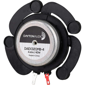 Dayton Audio DAEX32QMB-4 quad arm exciter on a flat surface delivers deep bass potential.