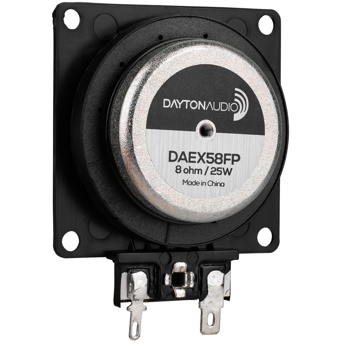 Dayton Audio DAEX58FP exciter on metal surface shows robust surface-driven sound potential