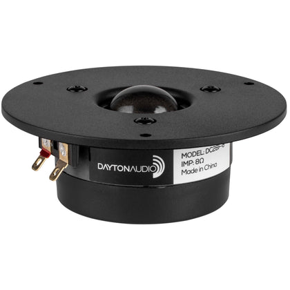 Dayton Audio DC28F-8 silk dome tweeter front view for smooth, extended highs.