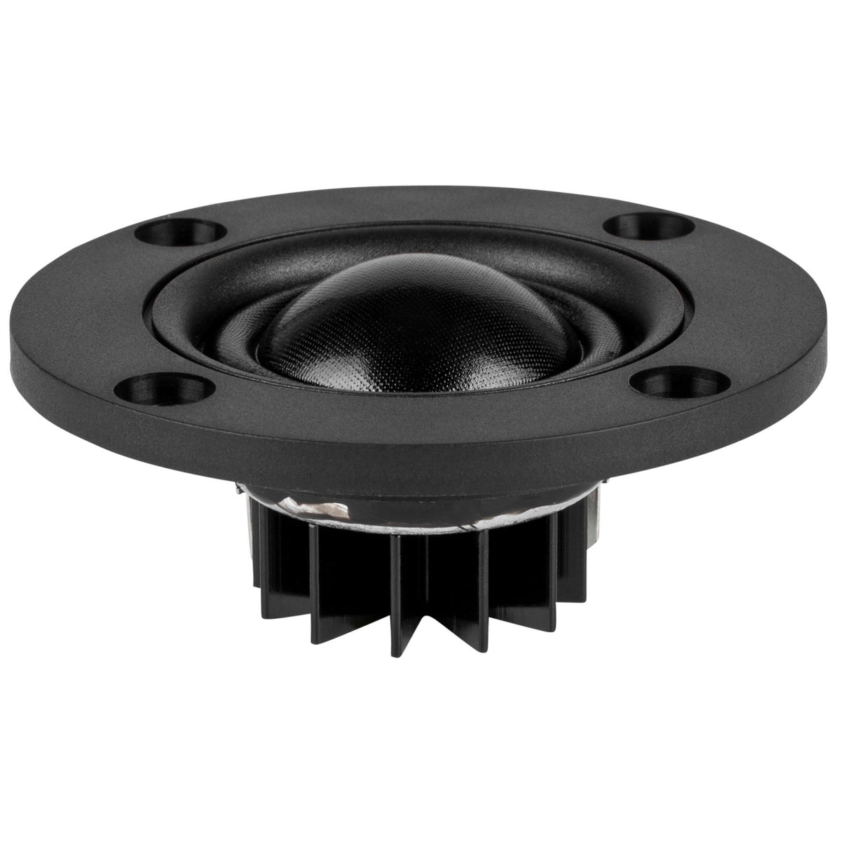 Dayton Audio ND25FA-4 tweeter faceplate closeup highlighting compact installation.
