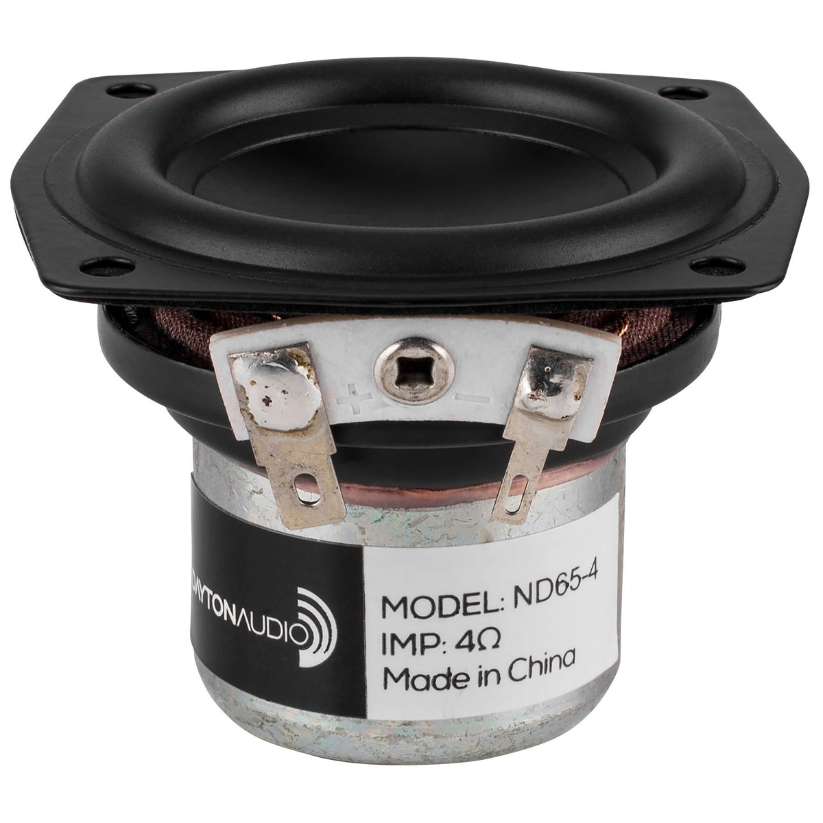 Dayton Audio ND65-4 front view, compact full-range driver for bookshelf speakers.