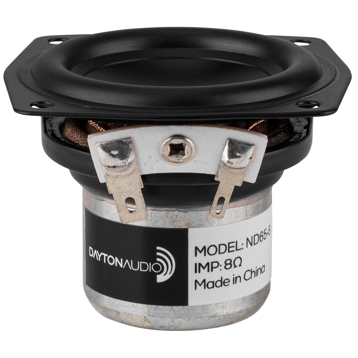 Dayton Audio ND65-8 driver front view with aluminum cone for high-excursion full-range output