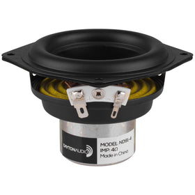 Dayton Audio ND91-4 front view showing cone and surround, benefits accurate imaging
