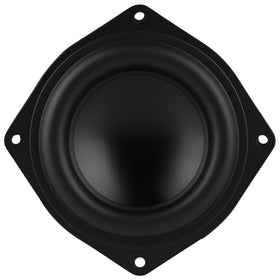 Dayton Audio ND91-4 rear magnet assembly view, benefits low distortion motor control