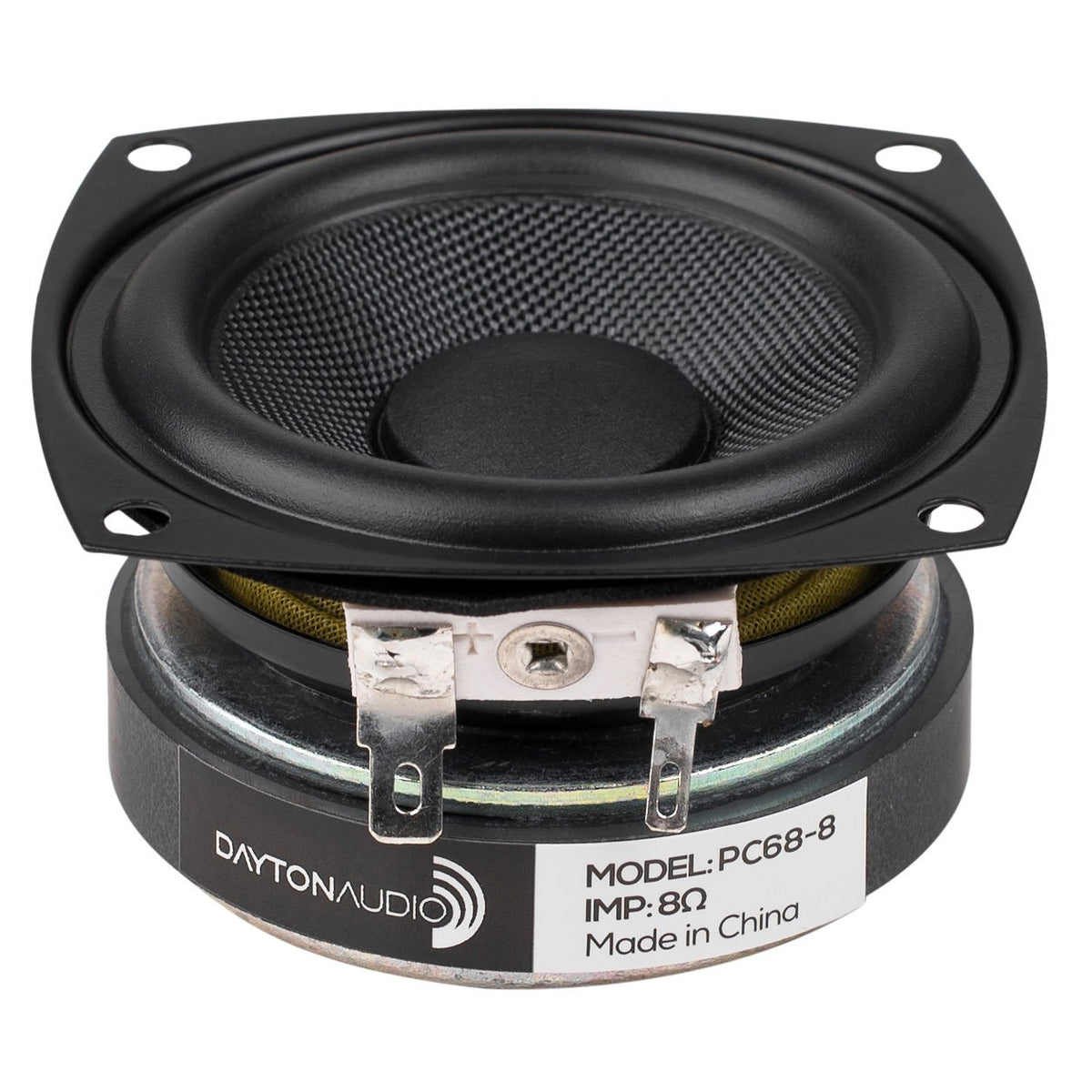 Dayton Audio PC68-8 cone detail highlights smooth response for compact loudspeakers.