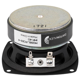 Dayton Audio PC83-4 magnet closeup highlighting high-energy ferrite for efficient output
