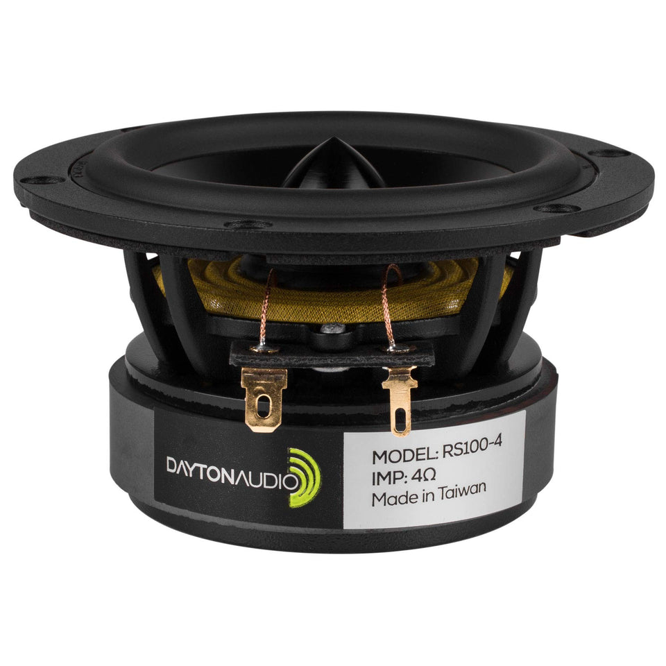 Dayton Audio RS100-4 front view showing grille and mounting, great for accurate midrange