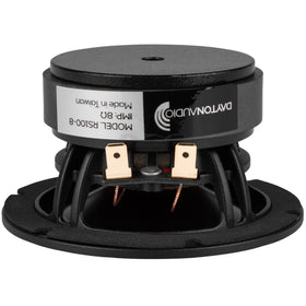 Dayton Audio RS100-8 cone close-up emphasizing aluminum cone detail for accuracy