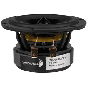 Dayton Audio RS100-8 front view showing cone and surround, highlights clear midbass