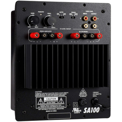 Dayton Audio SA100 front panel with controls for precise bass tuning