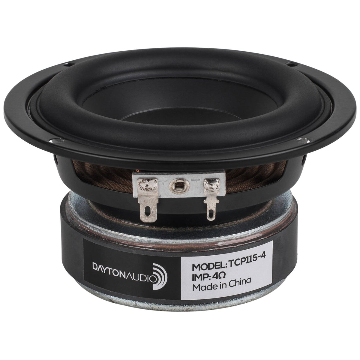 Dayton Audio TCP115-4 4-inch treated paper cone midbass woofer delivering solid low-end response