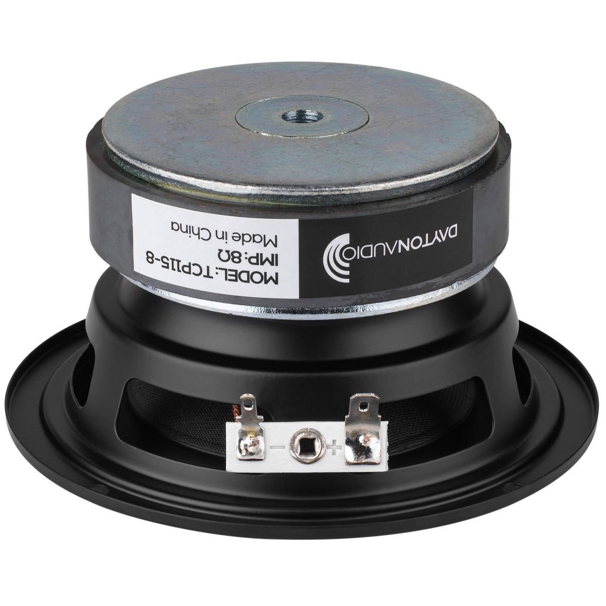 Dayton Audio TCP115-8 treated paper cone close-up highlighting texture and durability benefit