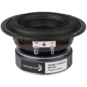 Dayton Audio TCP115-8 front view showing mounting flange and cone, clean installation benefit
