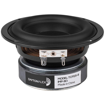 Dayton Audio TCP115-8 front view showing mounting flange and cone, clean installation benefit
