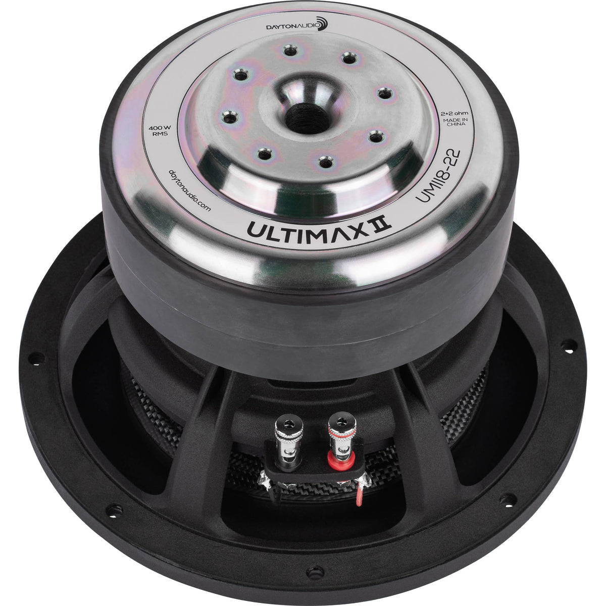 Dayton Audio UMII8-22 carbon-fiber cone detail for fast, detailed bass