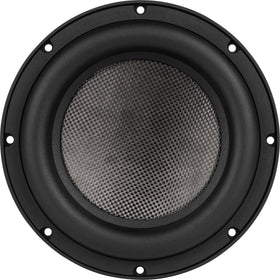 Dayton Audio UMII8-22 dual-voice-coil detail highlighting 2-ohm per coil wiring