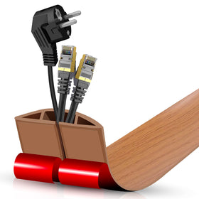 DBHXXMB-HH floor cord cover with curved design in brown wood for safer cable routing.