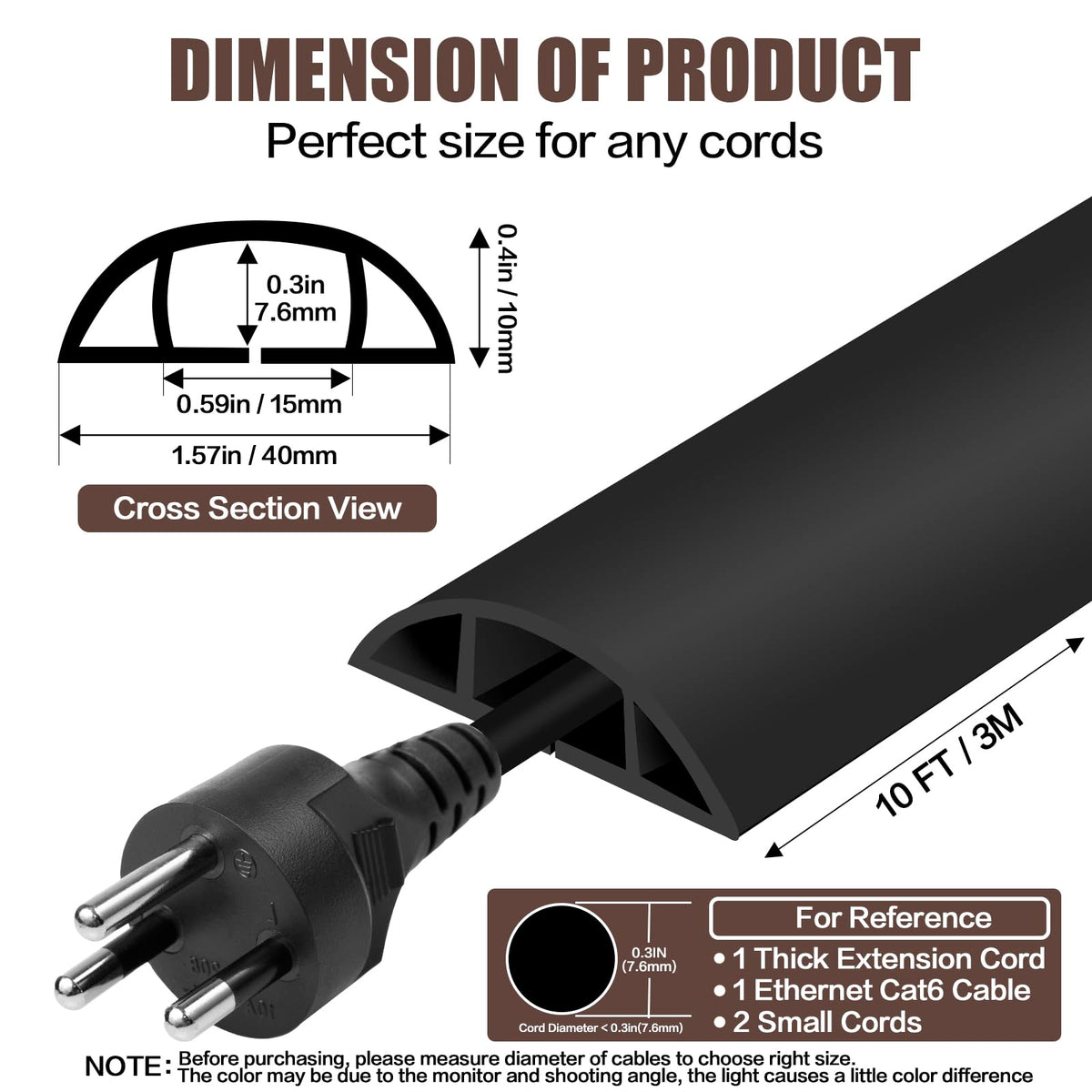 DBHXXMB-HH 10ft cable management cord cover showing long reach and order