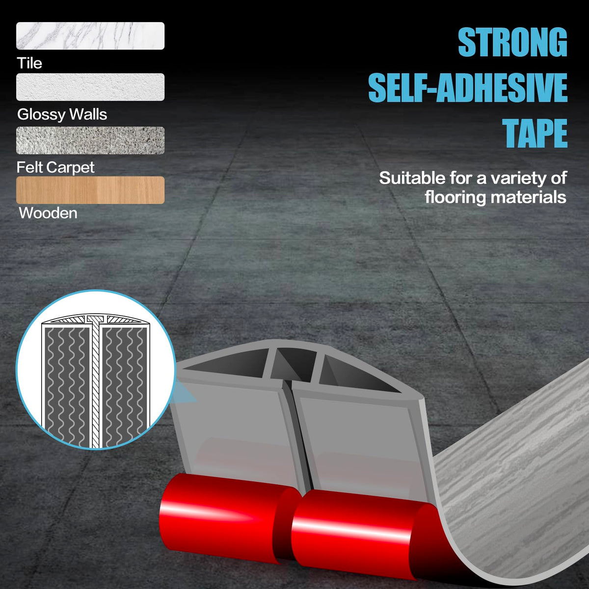 DBHXXMB-HH adhesive backing peel demonstrating easy install and secure floor hold
